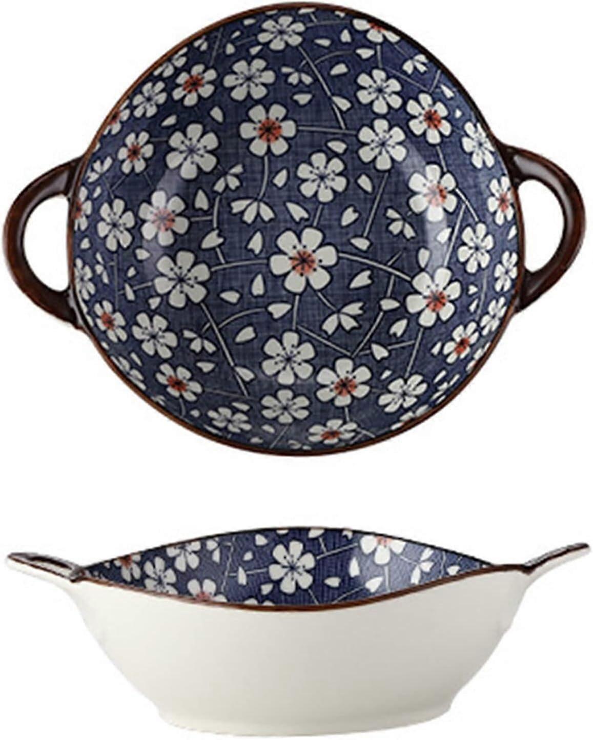 Pasta Bowl, Ceramic Breakfast and Cereal Bowl with Handle, 1000 ml, D-24 x 20 x 6.5 cm, Microwave Safe Udon Ramen Bowl
