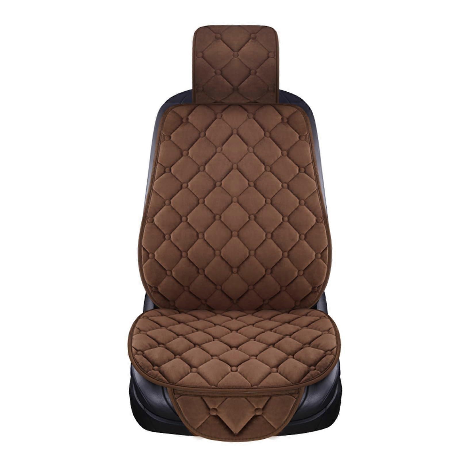 Auto Seat Covers Plush Winter Warmth Anti-Slip Universal Front Rear Vehicle Seat Protector Coffee Color 1 Seat
