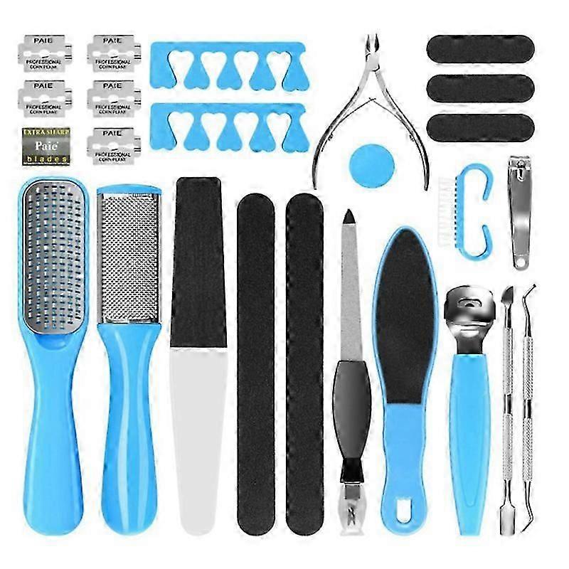 プロフェッショナルペディキュアキット、26 In 1ステンレススチールフットケアツール、フットファイルとカルス除去剤付き男性女性旅行用