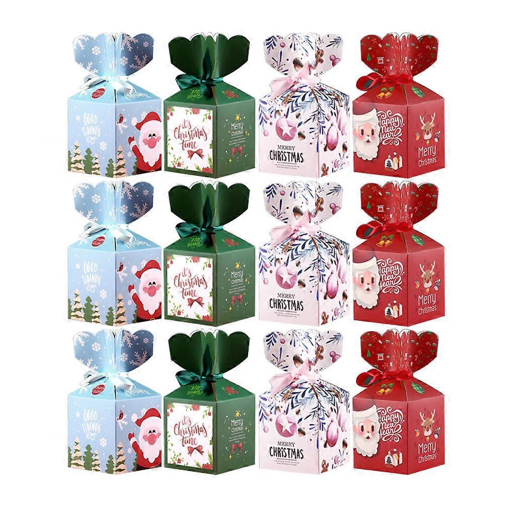Christmas Theme Pattern Packing Boxes For Festive Holiday Storage 12Pcs Assorted Color Storage Container 8.8X8.8X9.5Cm