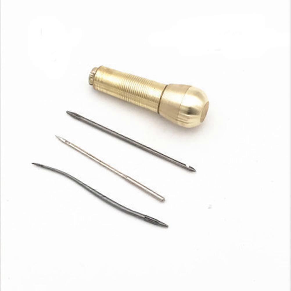 Copper Awl Suite for Sewing Use 4 Pieces Golden Color DIY Repair Tools