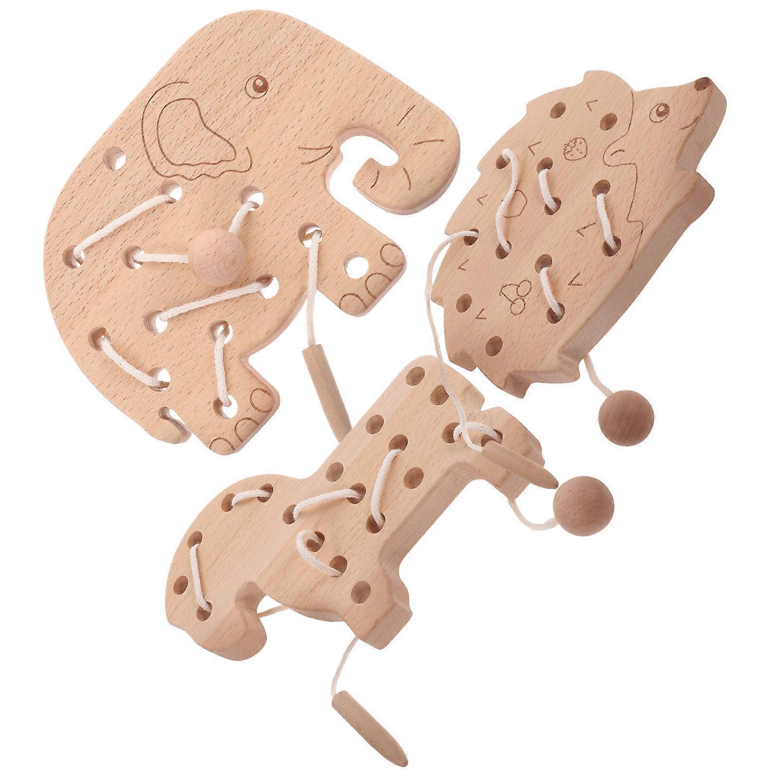 Wooden Lacing Toy for Toddlers to Improve Fine Motor Skills and Problem Solving 1 Set Beige