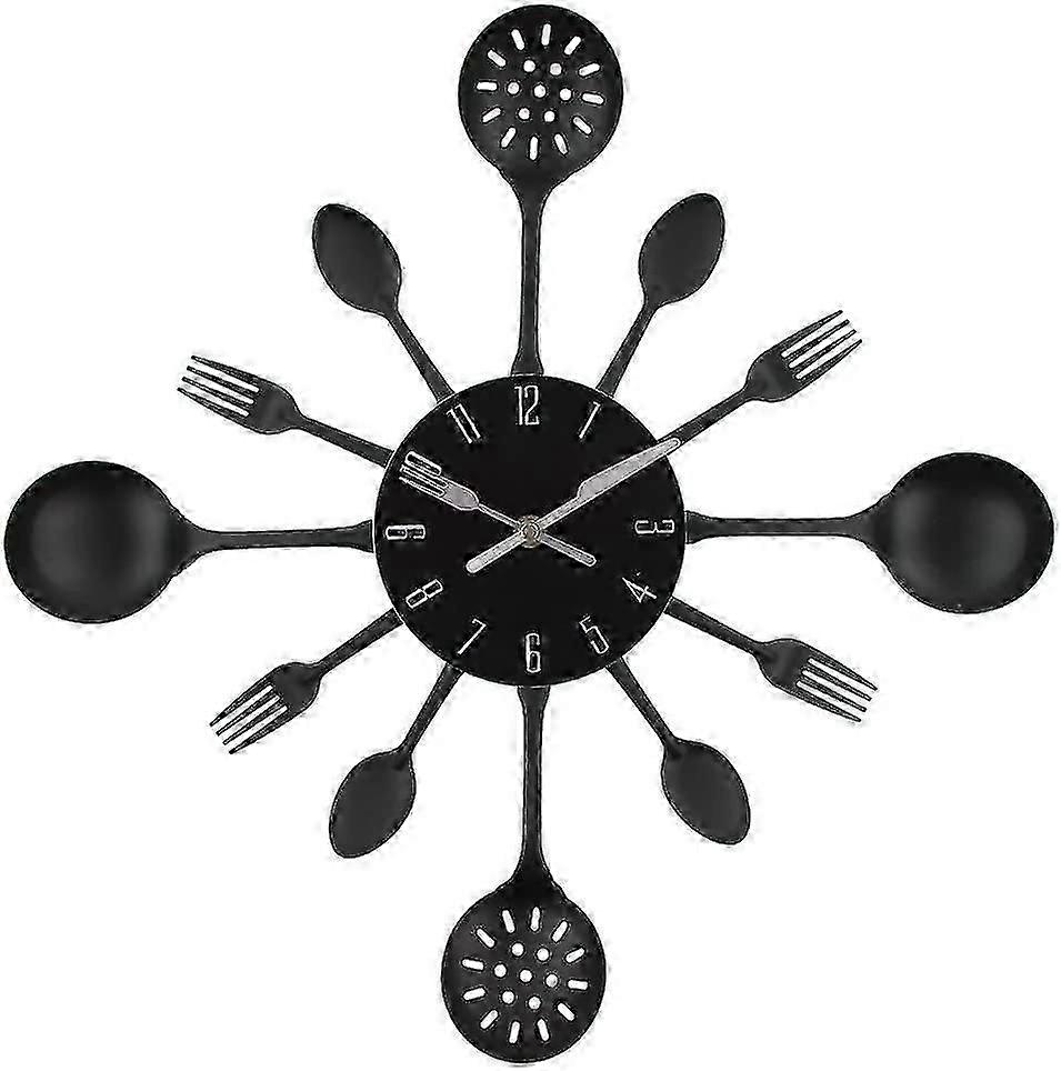 Wall Clock, 16" Metal Kitchen Cutlery Utensil Spoon Fork Wall Clock