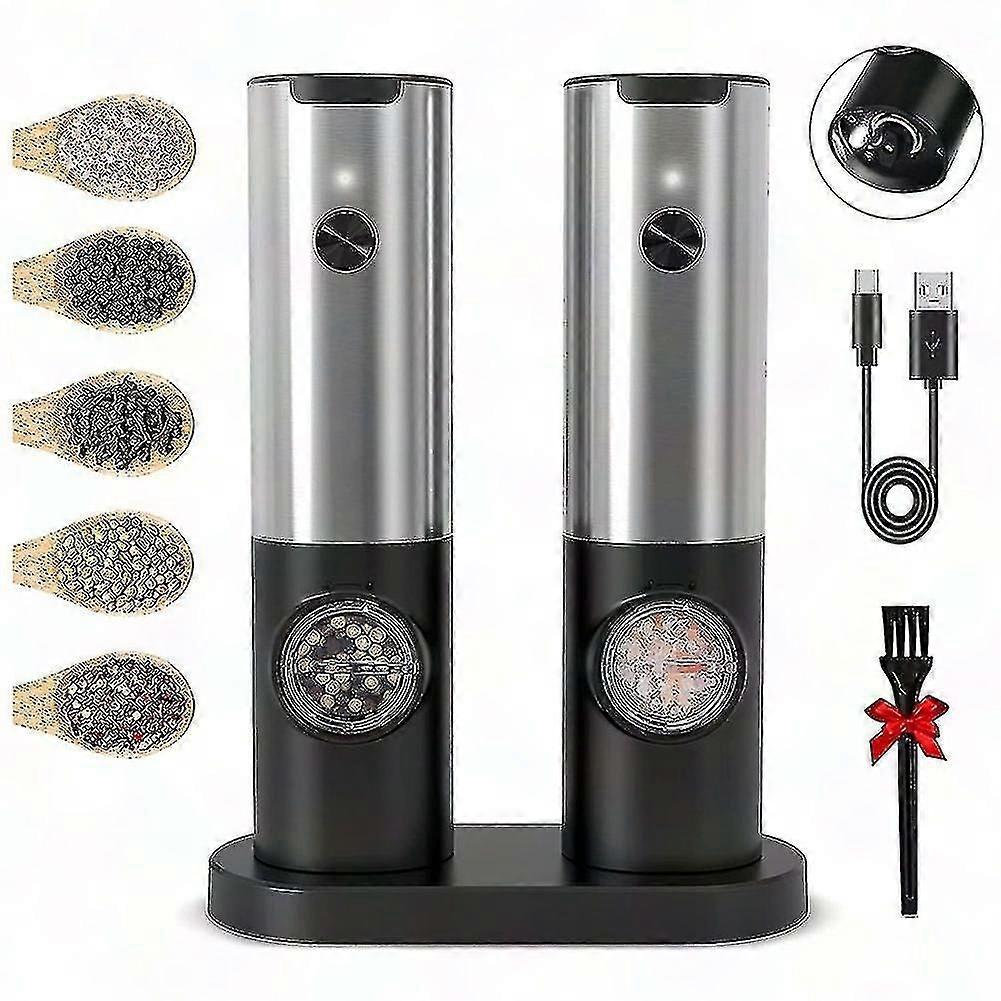 Rechargeable Electric Salt and Pepper Grinder Set with Charging Base