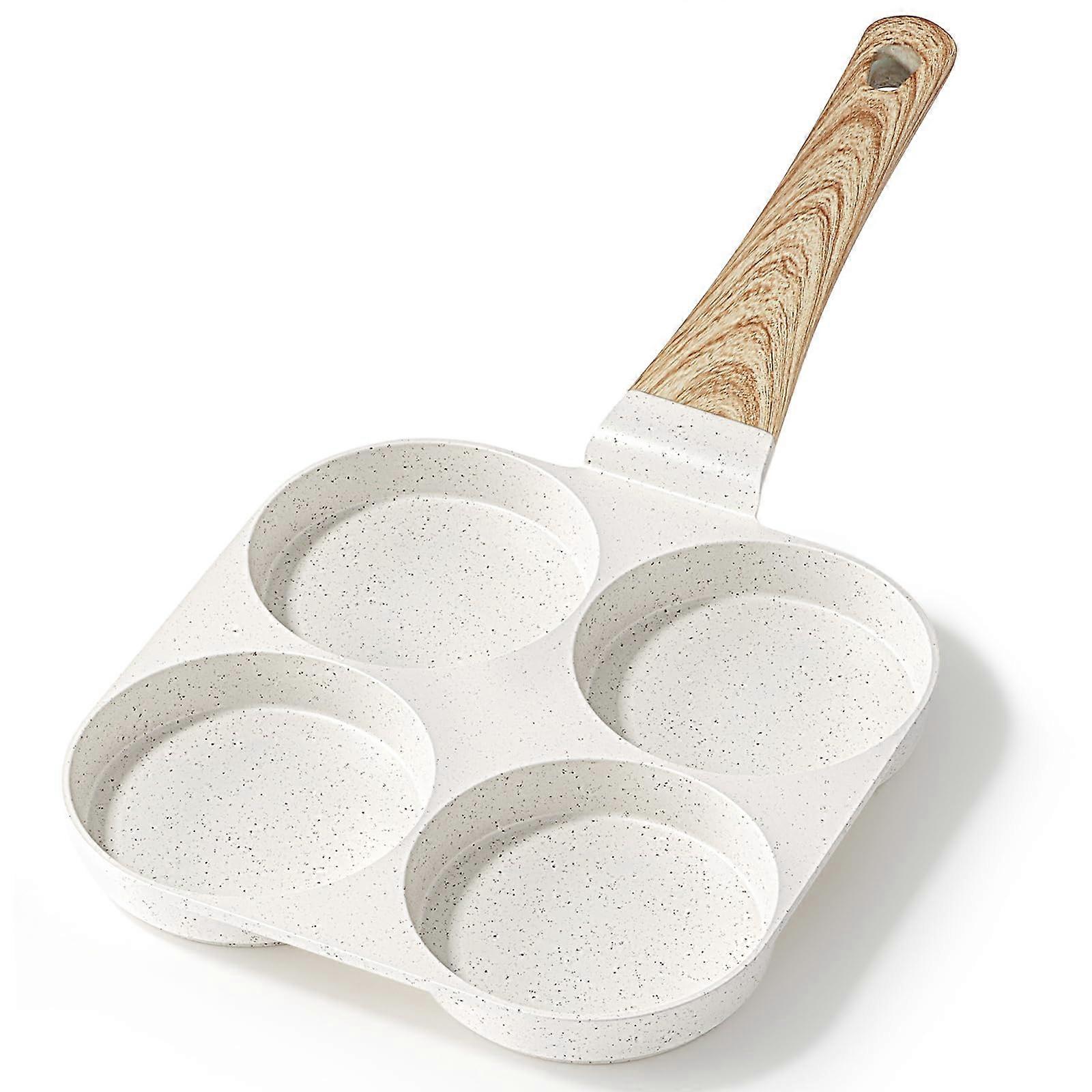 Fried Egg Pan 4-Hole Omlette Pan With Granite Non-Stick Coating PFOS/PFOA-Free Gas Stove And Induction Compatible White
