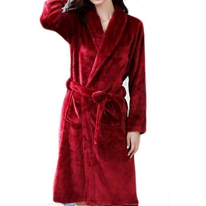 Women's Long Soft and Comfortable Flannel Bathrobe - Red 3 - One Size