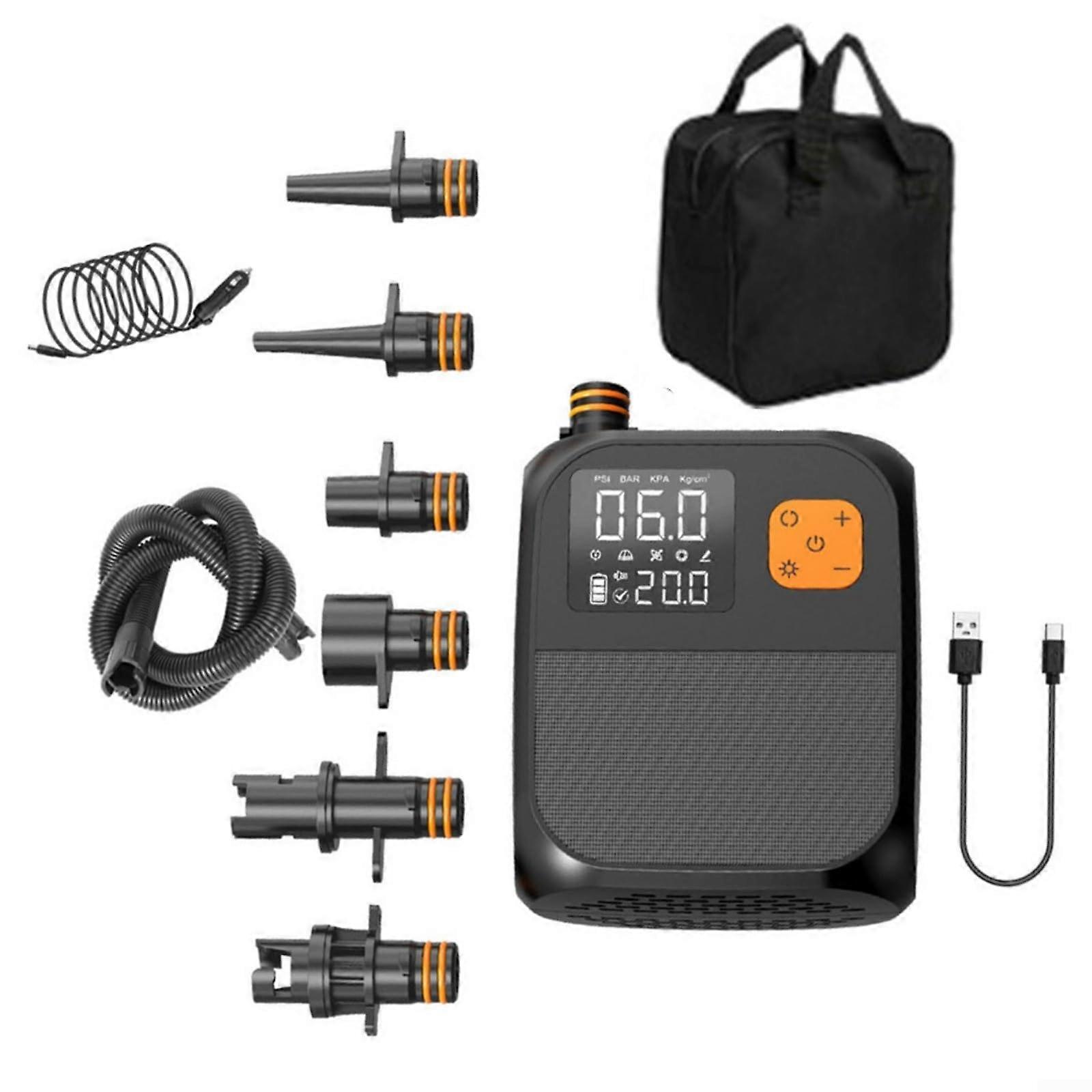 Portable Electric Air Pump For Kayak Car 25PSI Rechargeable Inflator With LCD Display 8000MAh Battery Digital Monitoring Auto Shutoff 6 Nozzles