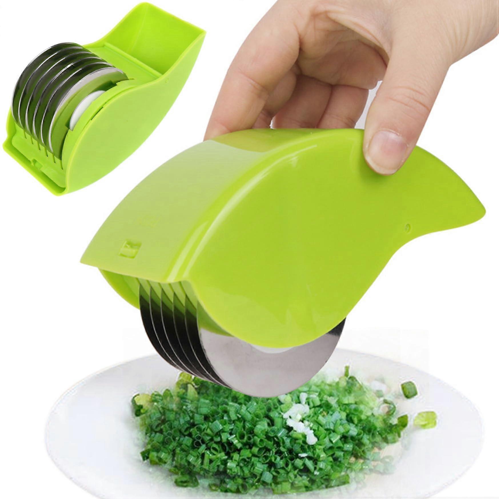 Herb Roller Mincer with 6 Blade Manual Chopper, Stainless Steel PP Green 1pc