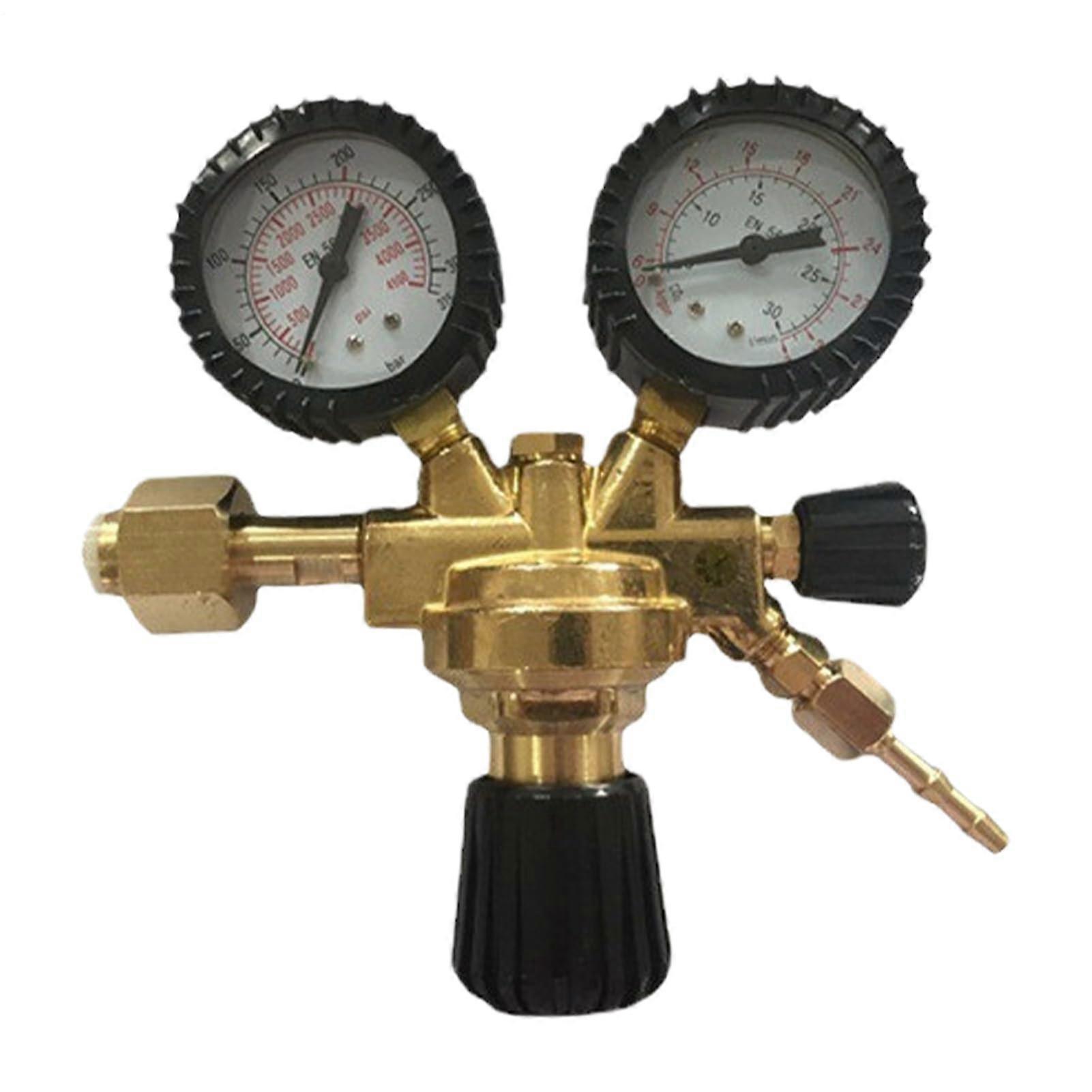 Carbon Dioxide Pressure Regulator Meter for TIG MIG Machines, 22x22x10cm, Double-Scale Gauges, Pure Copper Construction