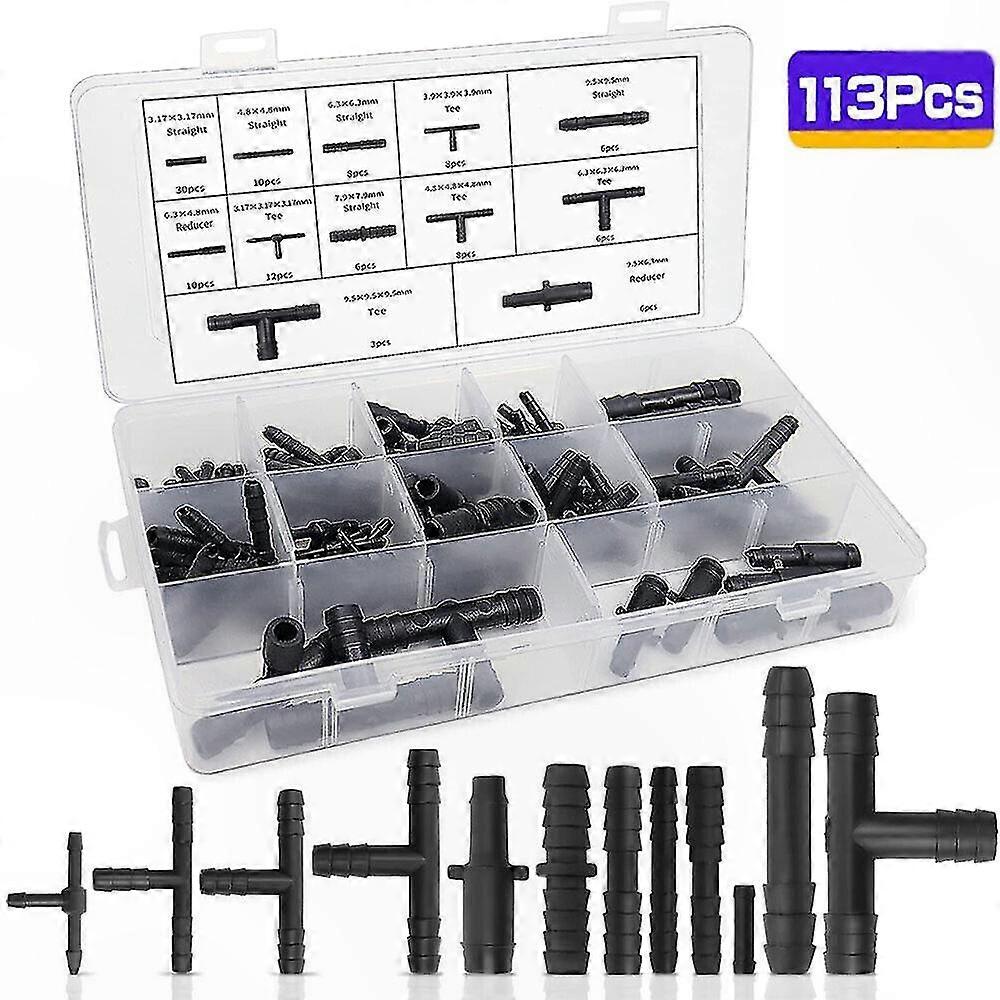 113-Piece Hose Connector Kit with Reducer and T-Piece Fittings for Automotive Use
