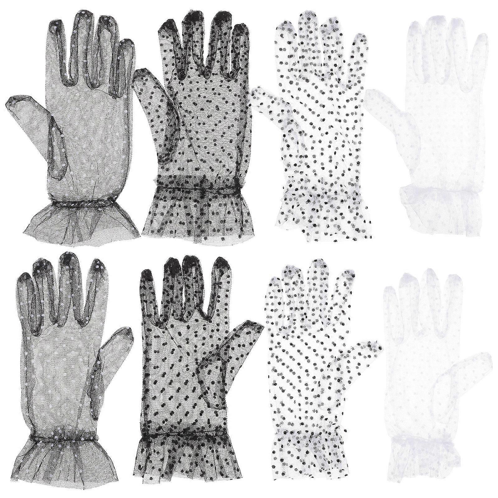 Banquet and Wedding Gloves Short Lace Gloves for Photo Taking Mesh Material Assorted Color with Sun Protection 4 Pcs