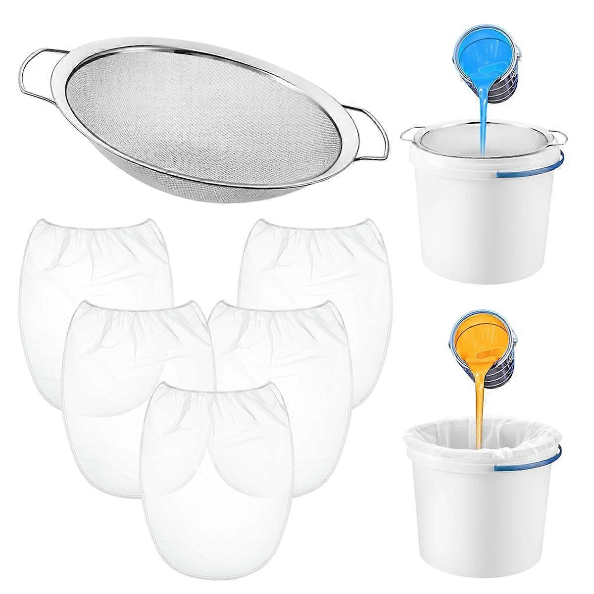 5 Pcs 5 Gallon Paint Strainer Bag Nylon Filter Bag 60 Mesh Stainless Steel Paint Filter for Latex H