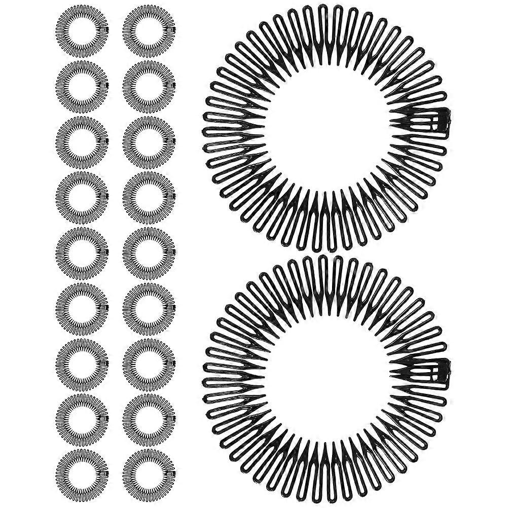 20pcs Elastic Hair Combs for Women – Black Flexible ABS Non Slip Headbands with Invisible Design for Comfortable Daily Use