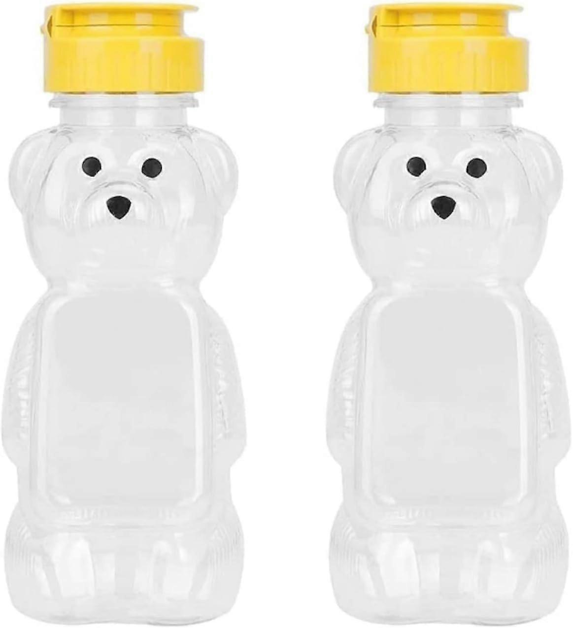 2Pcs Yellow Plastic Bear Honey Bottles 8 Oz with Flip-top Lid for Honey and Garlic Storage and Dispensing