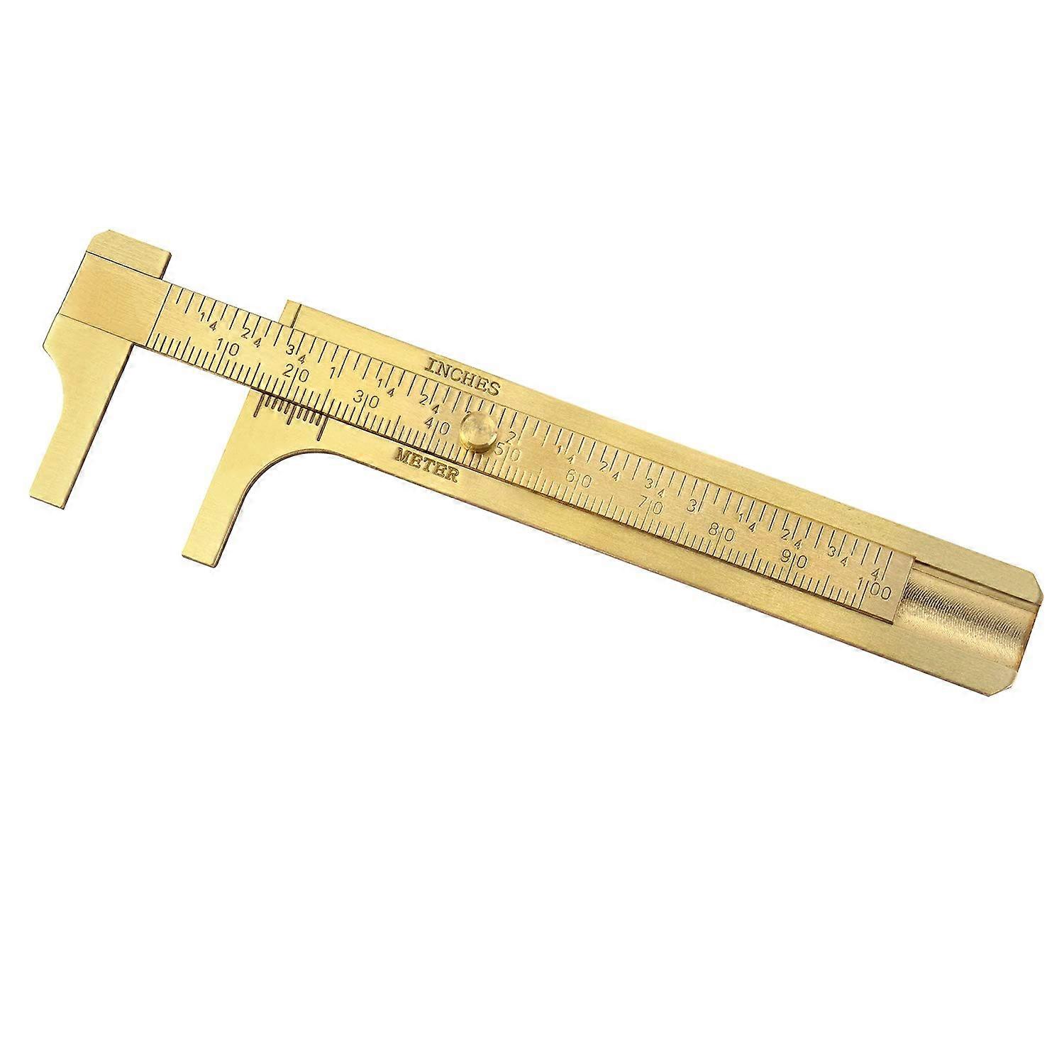 Practical Brass Vernier Caliper 4" / 10cm, Double Scales mm/inch, Brass Sliding Dual Scale Sliding Gauge Ruler Measuring Tool, One Piece, Lilaris