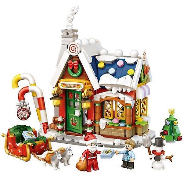 Merry Christmas House Tree Santa Snowman 3D Model DIY Mini Blocks Bricks