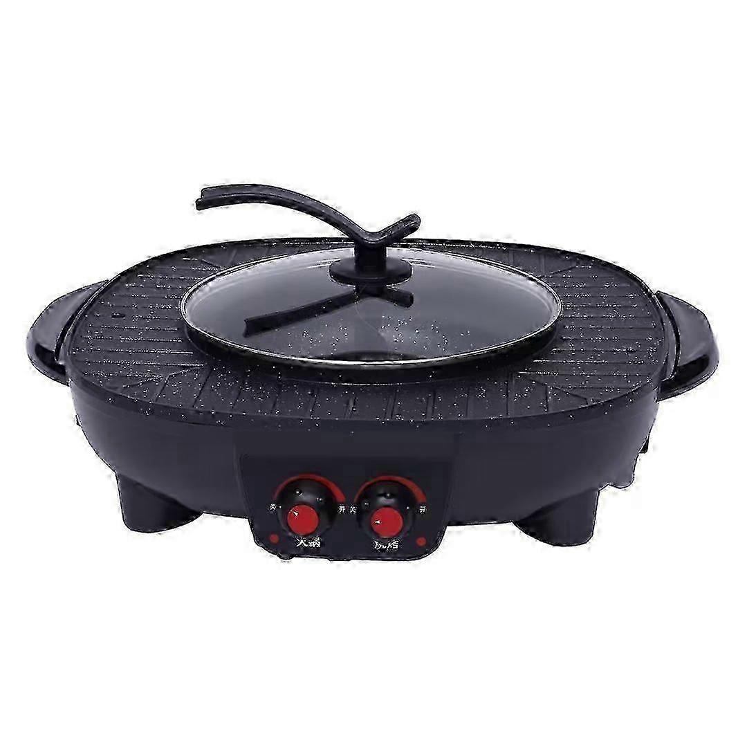 2in1 Electric Grill Hot Pot Grill Pan with Pot Lid 2100w