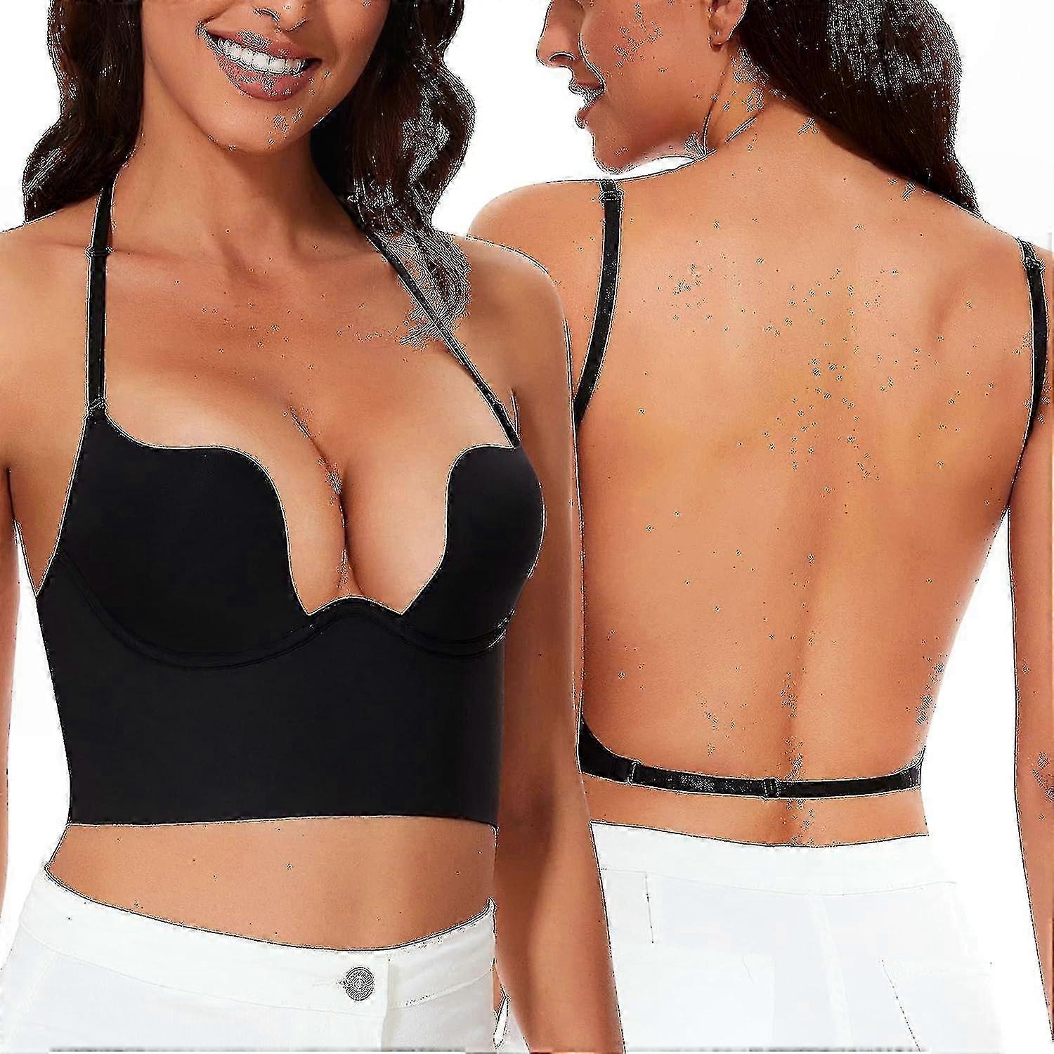 Women's Seamless Deep U Backless Bra with Convertible Multiway Design and Halter Option for Low Cut Dresses