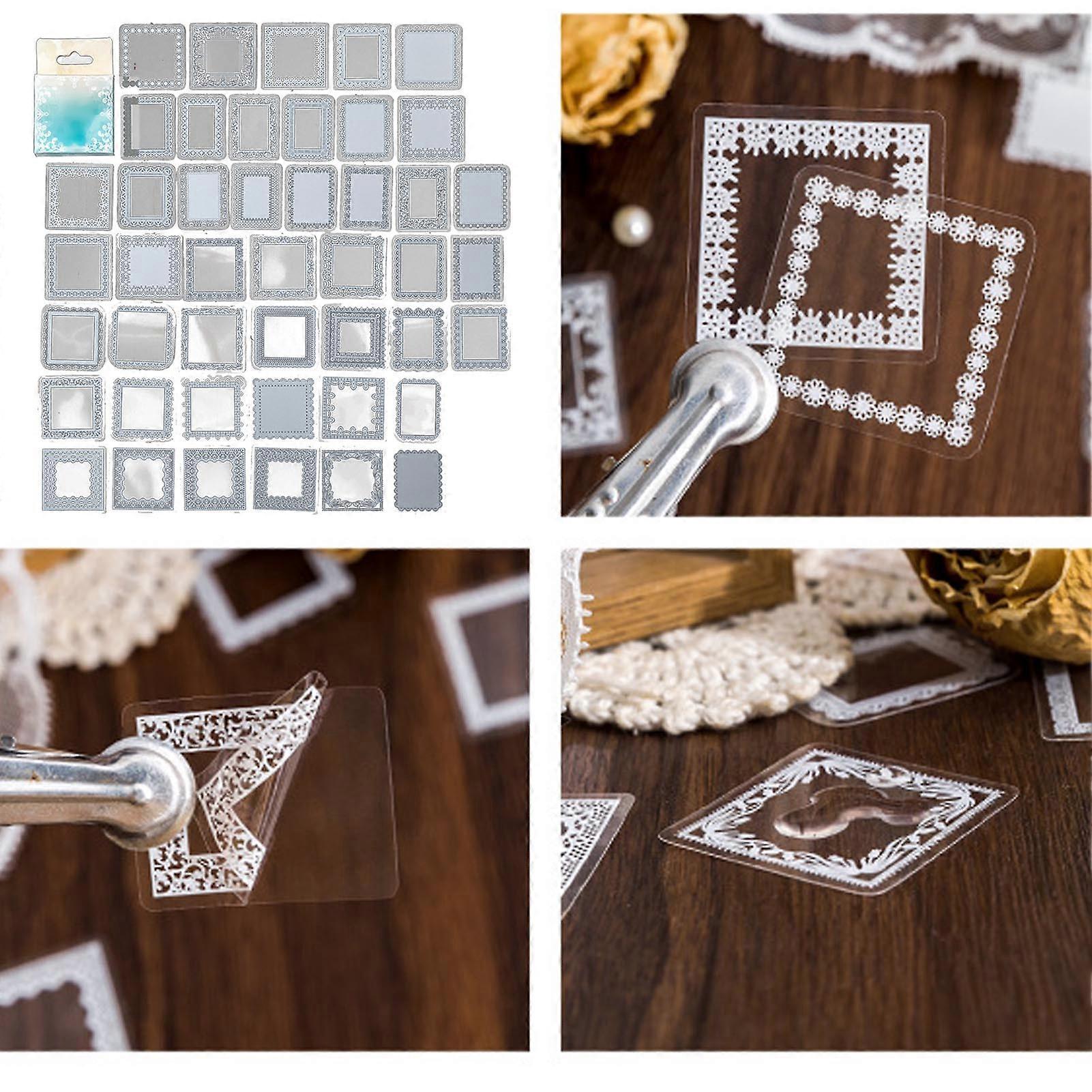45 Sheets Transparent PET Lace Stickers Square DIY Scrapbook Decor