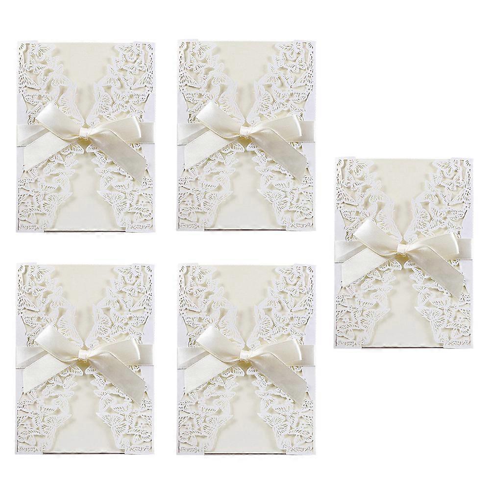 Hollow Cut Butterfly Shape Birthday Invitation Cards 5Pack Fashion Design For Anniversary Celebration In White 18X12.5X0.2Cm