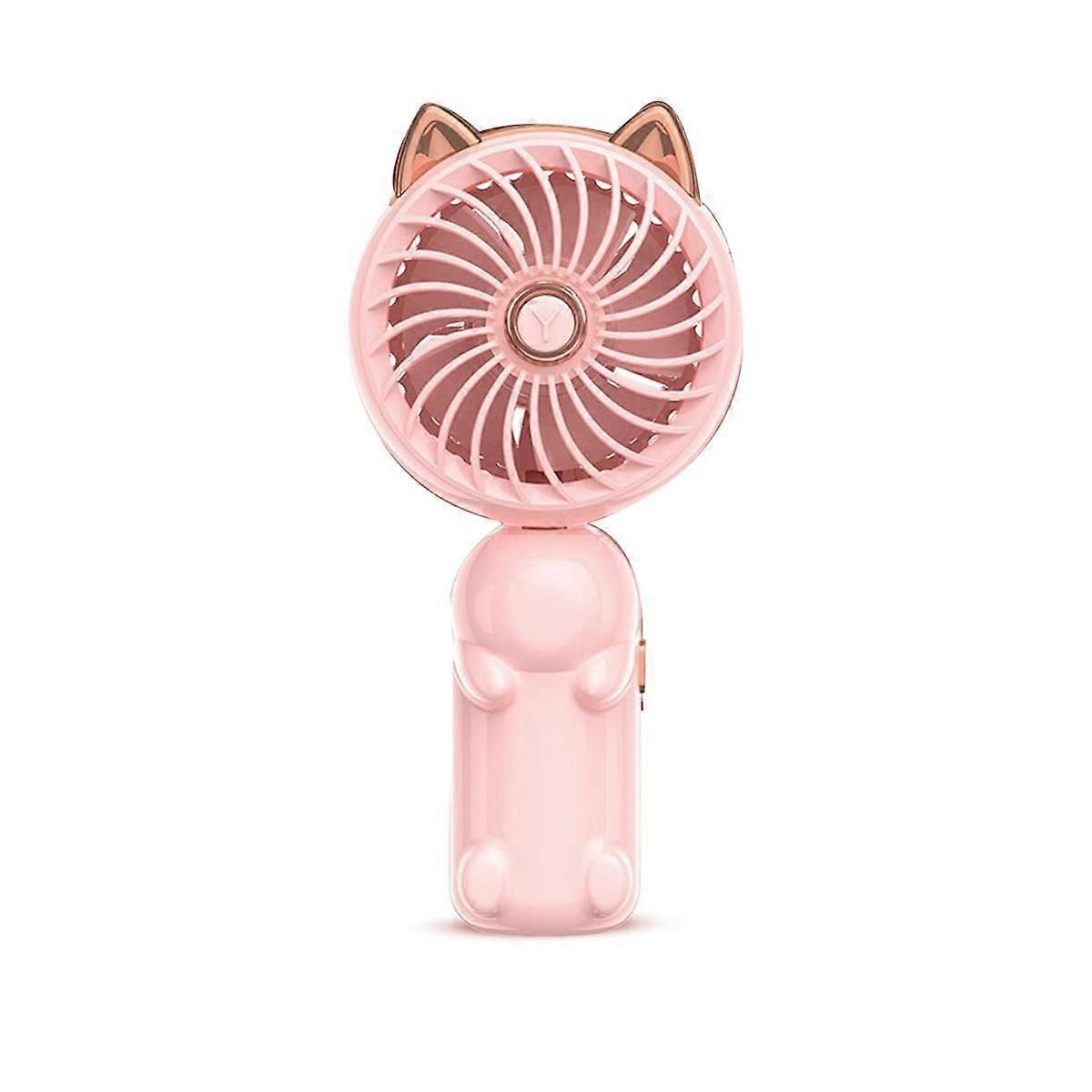 Portable Hand Fan with Ears - Mini Fan with USB Rechargeable Battery Foldable Small Fan (Pink)