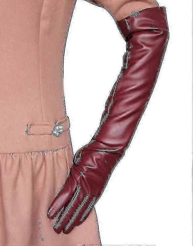 Femmes Simulation Gants Cuir Doublure Soyeux Long Sur Coude Élégant Mitaine 50cm-YUHAO