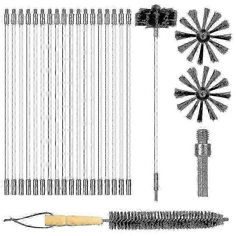 22 pcs brosse de nettoyage de cheminée, ensemble de nettoyage de conduit avec 18 tiges de nylon, pour cheminée / sécheuse conduit / s - ja