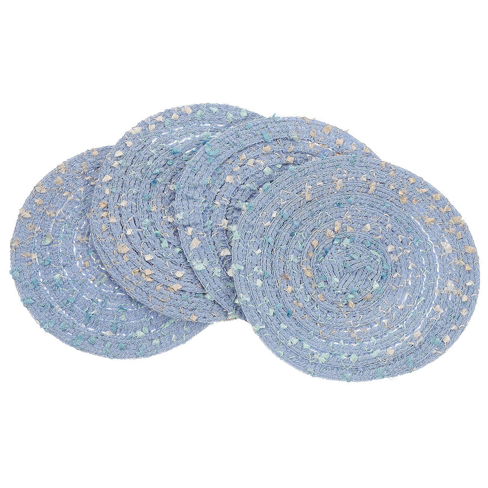 Cotton Yarn Woven Coaster Cup Mat for Drinks 4Pcs Blue Round Set