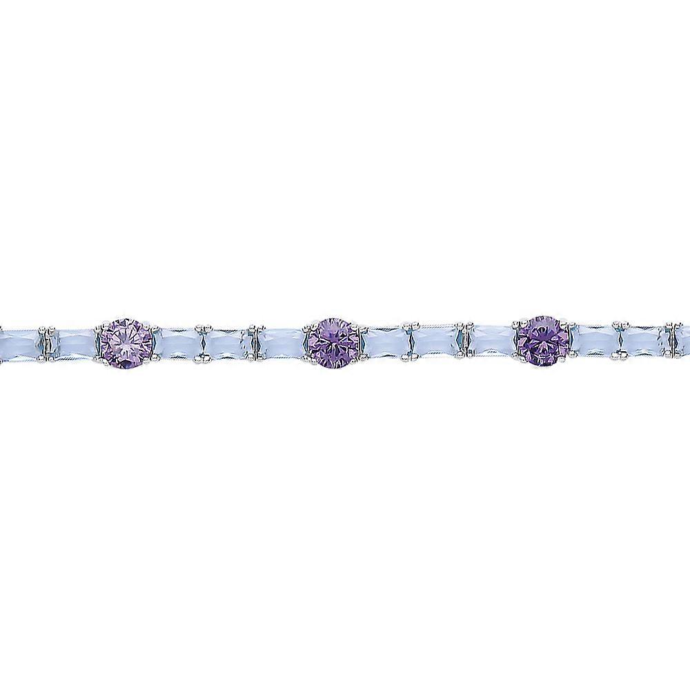 Jewelco London Ladies Sterling Silver Purple Lilac Aqua Emerald Cut Cubic Zirconia Blue River Tennis Bracelet 6mm 7 inch