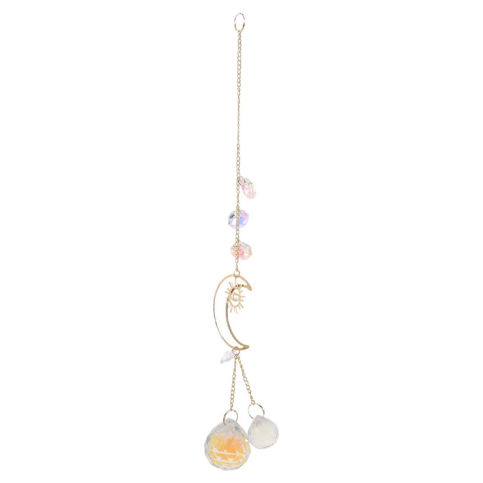 Crystal Moon Sun Catcher for Indoor Use with 2Pcs Golden Hanging Pendants