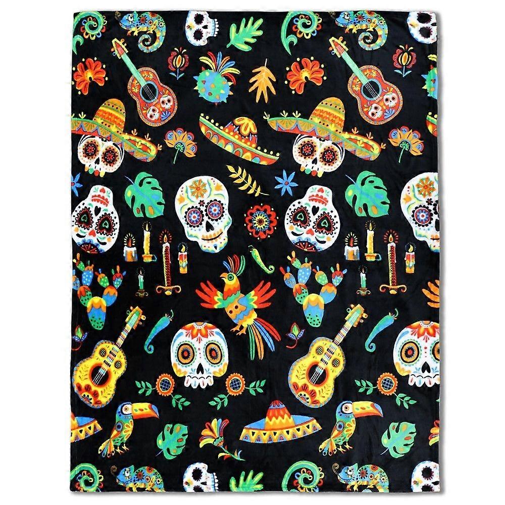 Sugar Skull Fiesta Soft Plush Throw Blanket Halloween Sofa Bed Blanket