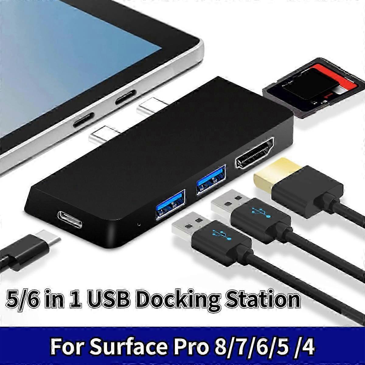 For Microsoft Surface Pro 8 7 6 5 4 Hub 5/6 in 1 USB Docking Station with 4K HDMI-compatible USB 3.0 Memory Card Slot Reader 2025