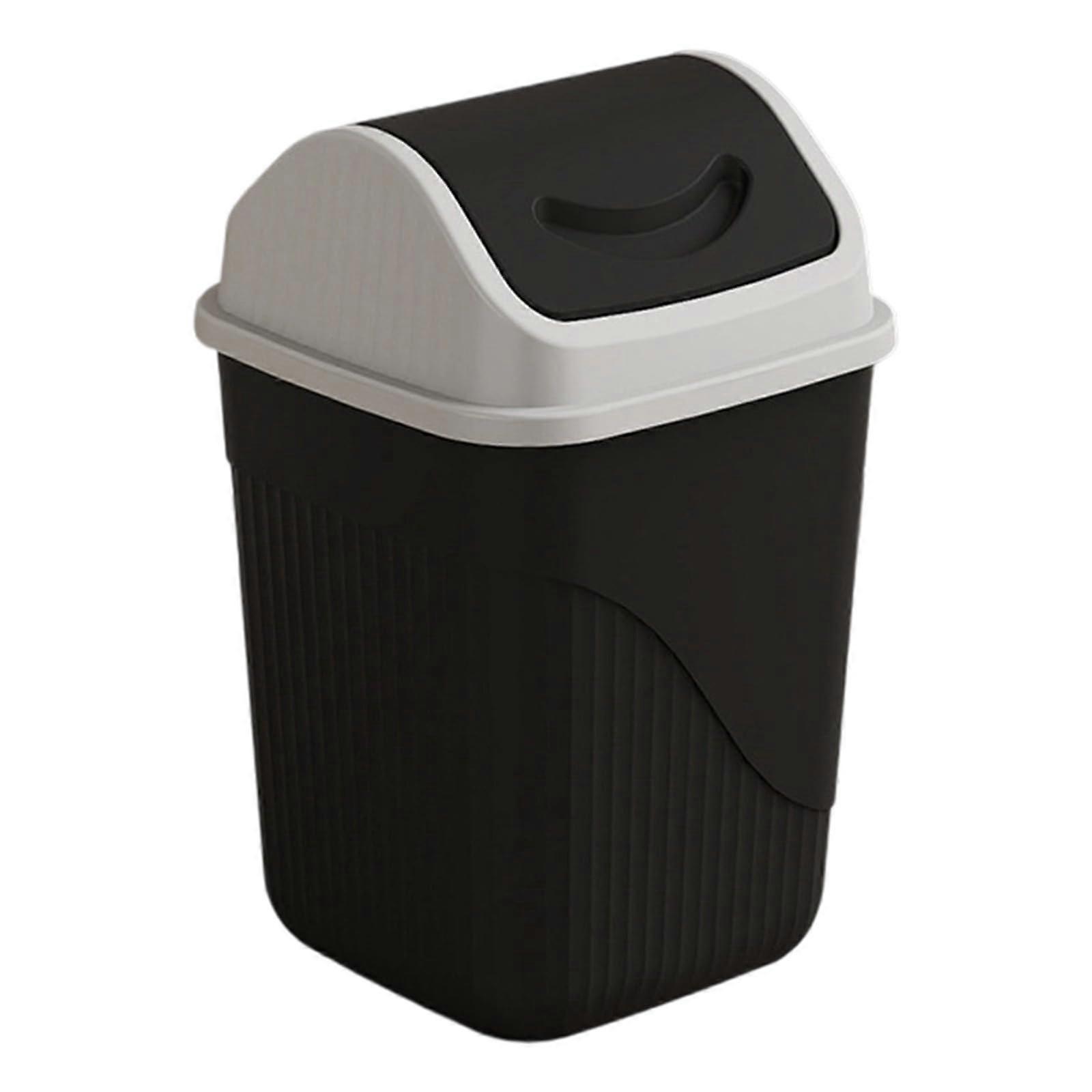 Plastic Swing Waste Bin 10 L Capacity, Modern Square Design, Flip Lid, Dustbin for Home Kitchen Black