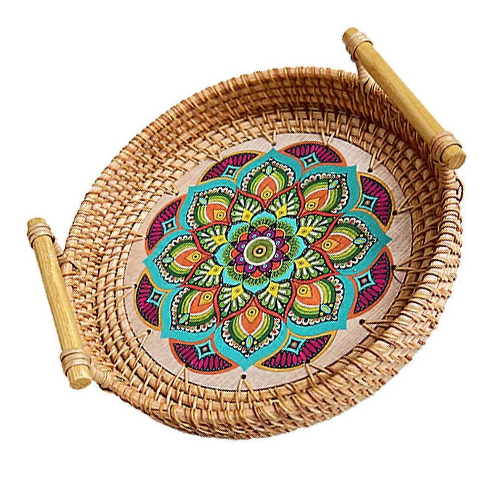 Decorative Snack Platter Woven Serving Tray with Handle Suitable For Kitchen Bathroom 3Pcs