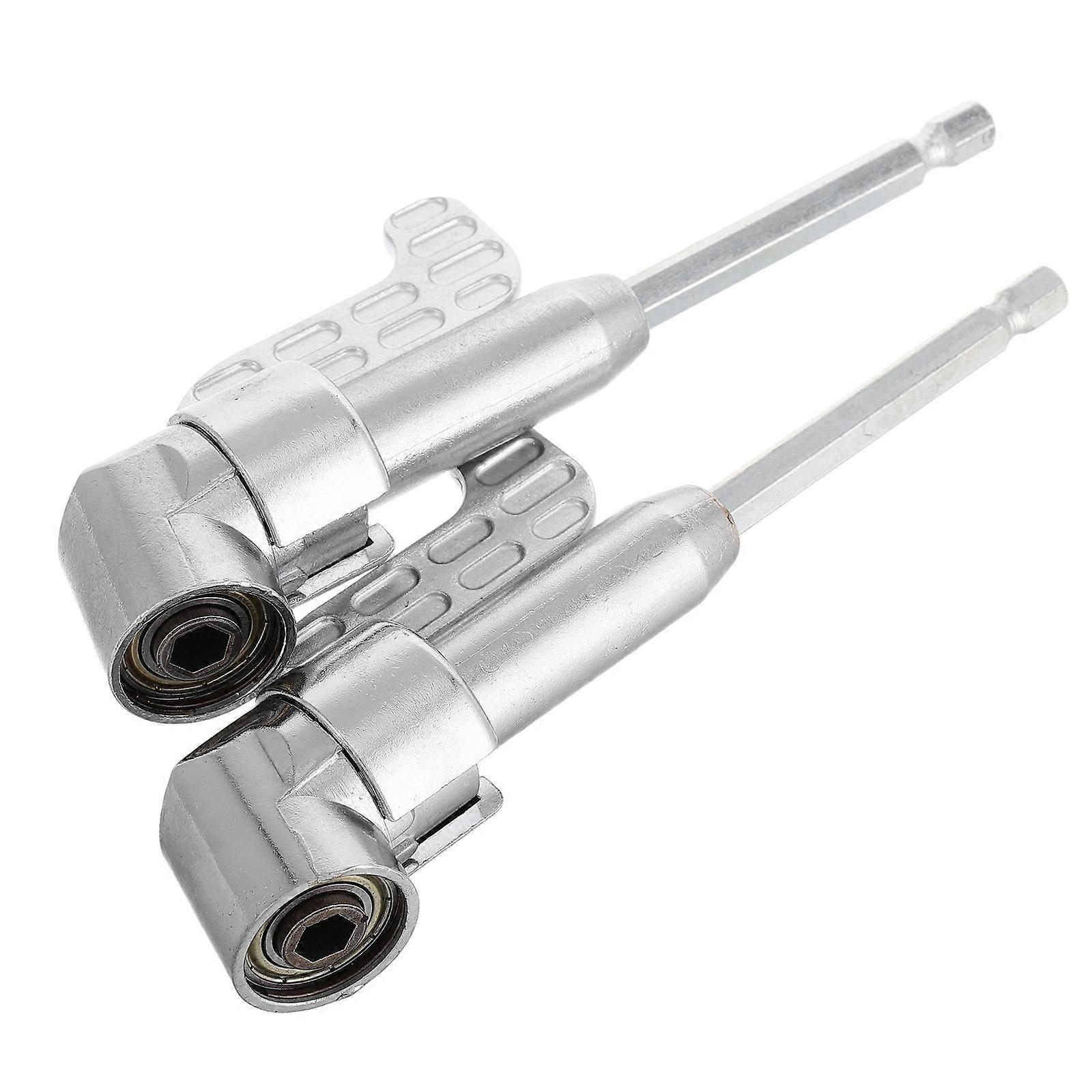 Angle Drill Adapter Right Angle Drill Attachment for Car Use 2Pcs Silver Metal