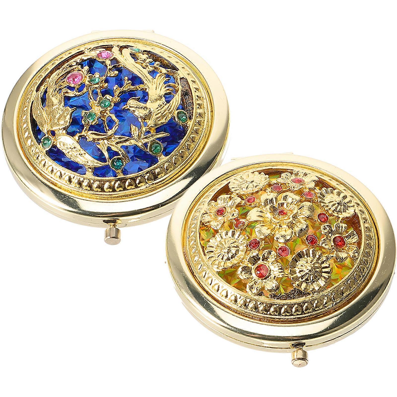 Makeup Mirror Foldable Compact Mirrors for Makeup 2Pcs Golden Gilded