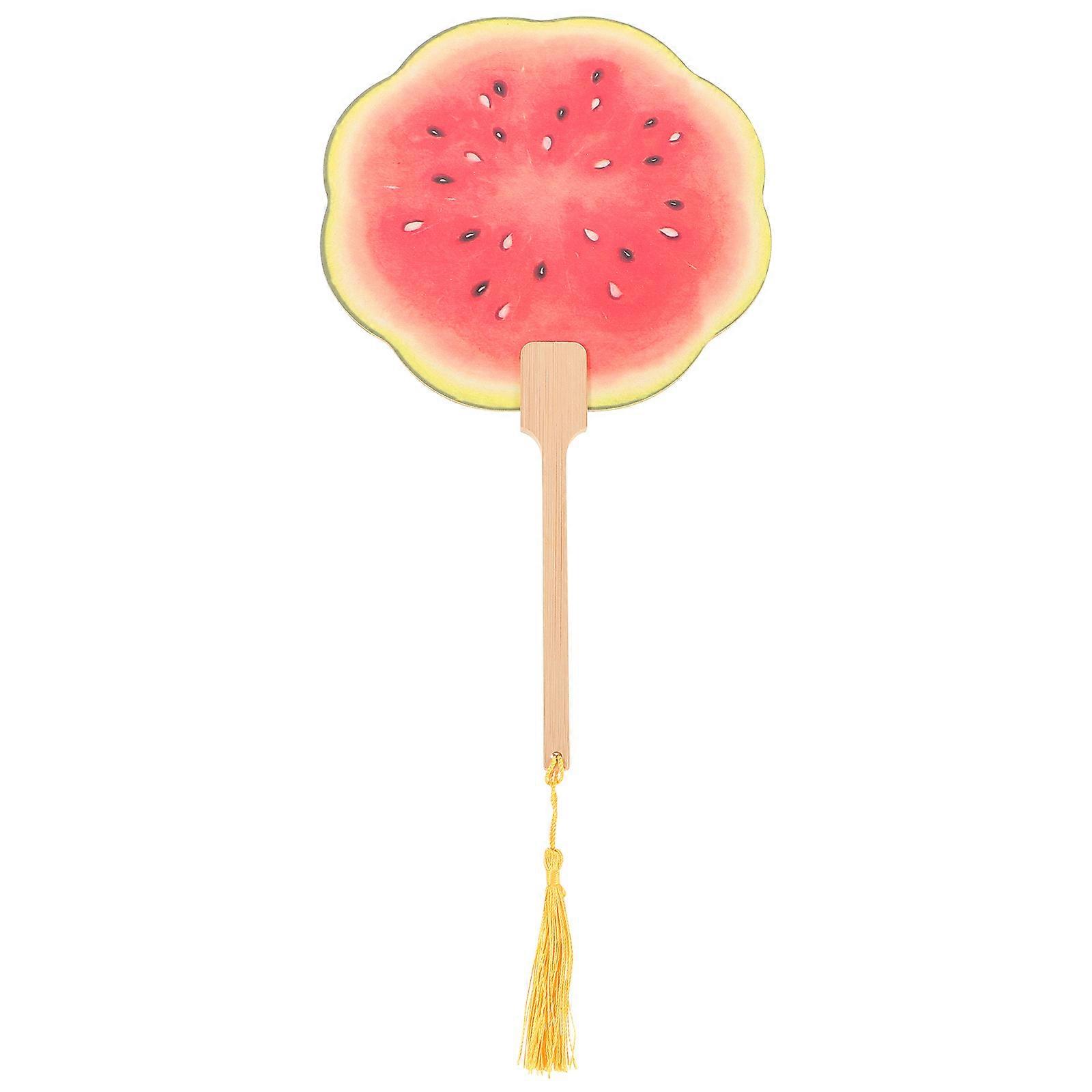 Handheld Watermelon Fan for Cooling 3Pcs with Lacquered Bamboo and Paper