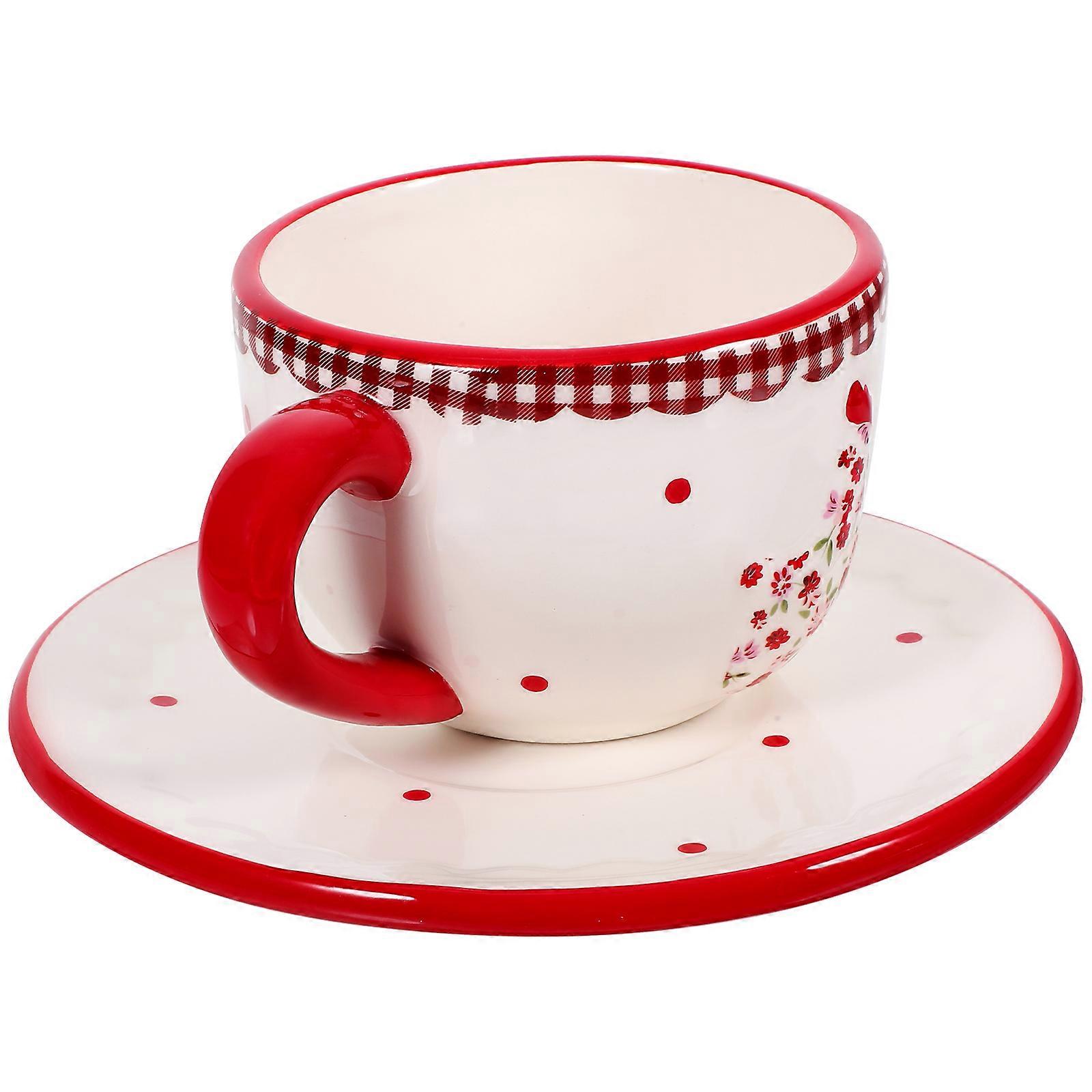 Red Stereoscopic Embossed Ceramic Coffee Cup Set for Kitchen with 2Sets