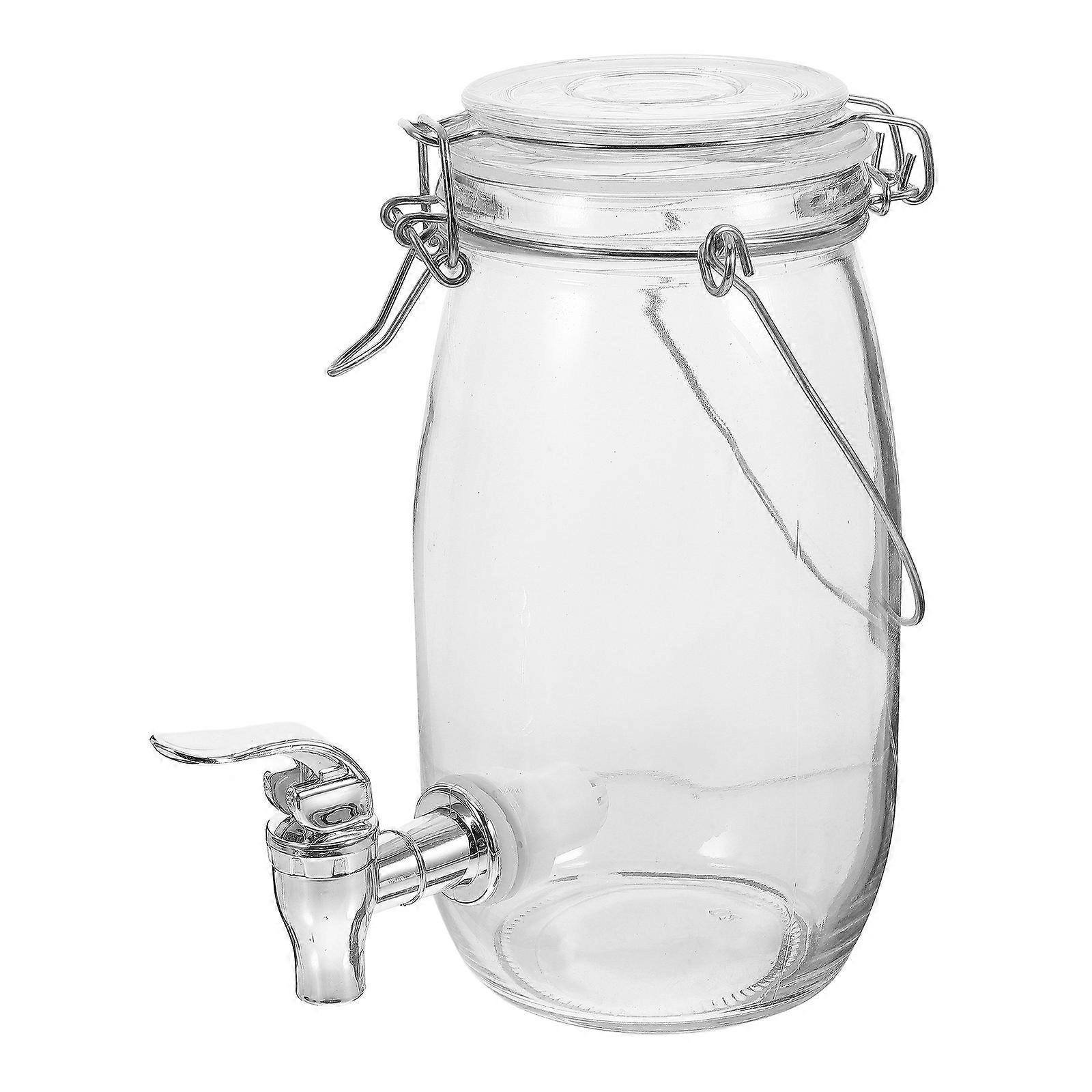 Glass Drink Dispenser with Faucet for Storage Use Kitchen Juice Can 2Pcs