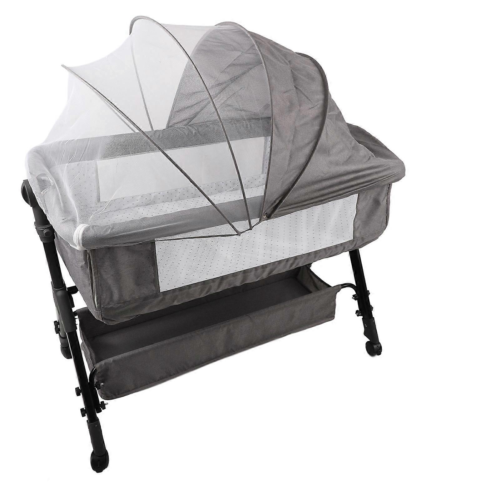 Folding Baby Bed Multifunction Foldable Infant Sleeping Crib Removable Splicing Bassinet Light Grey Compact Portable