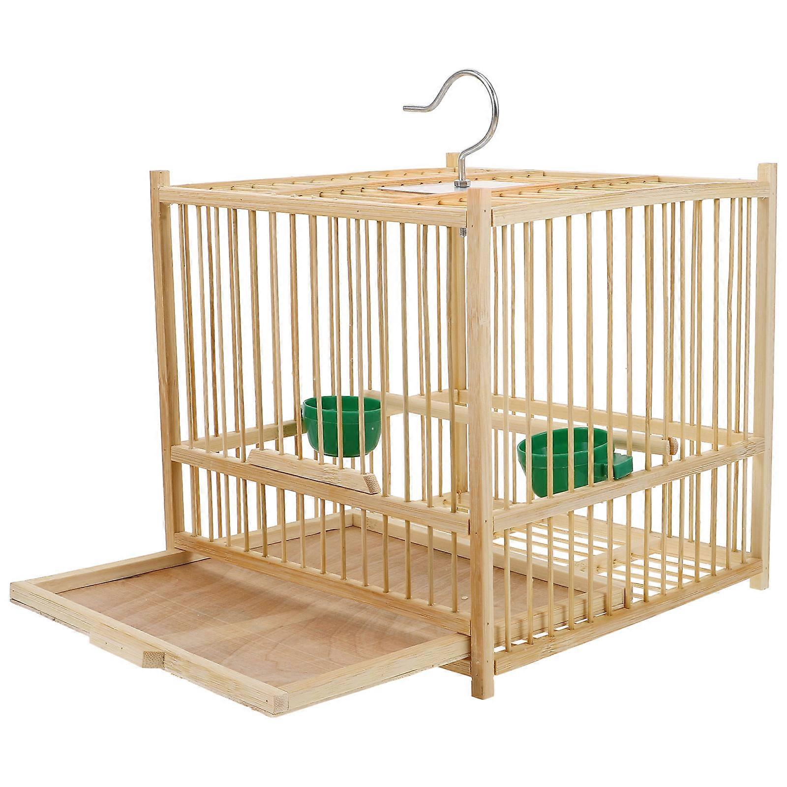 Bird Keeping Cage Bamboo Parrot Cage with Hanging Hook 2Sets for Comfortable Use