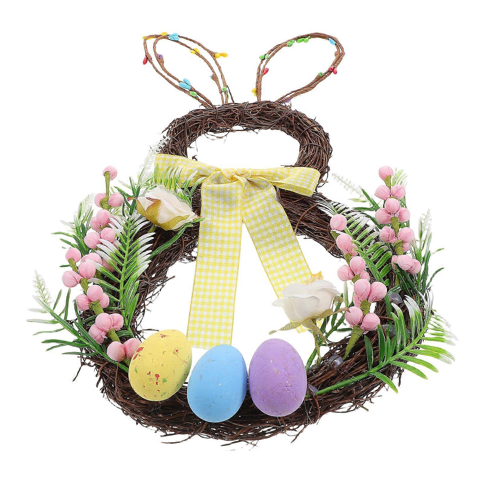 Easter Bunny Wreath Front Door Decoration with Artificial Greenery 4Pcs Set
