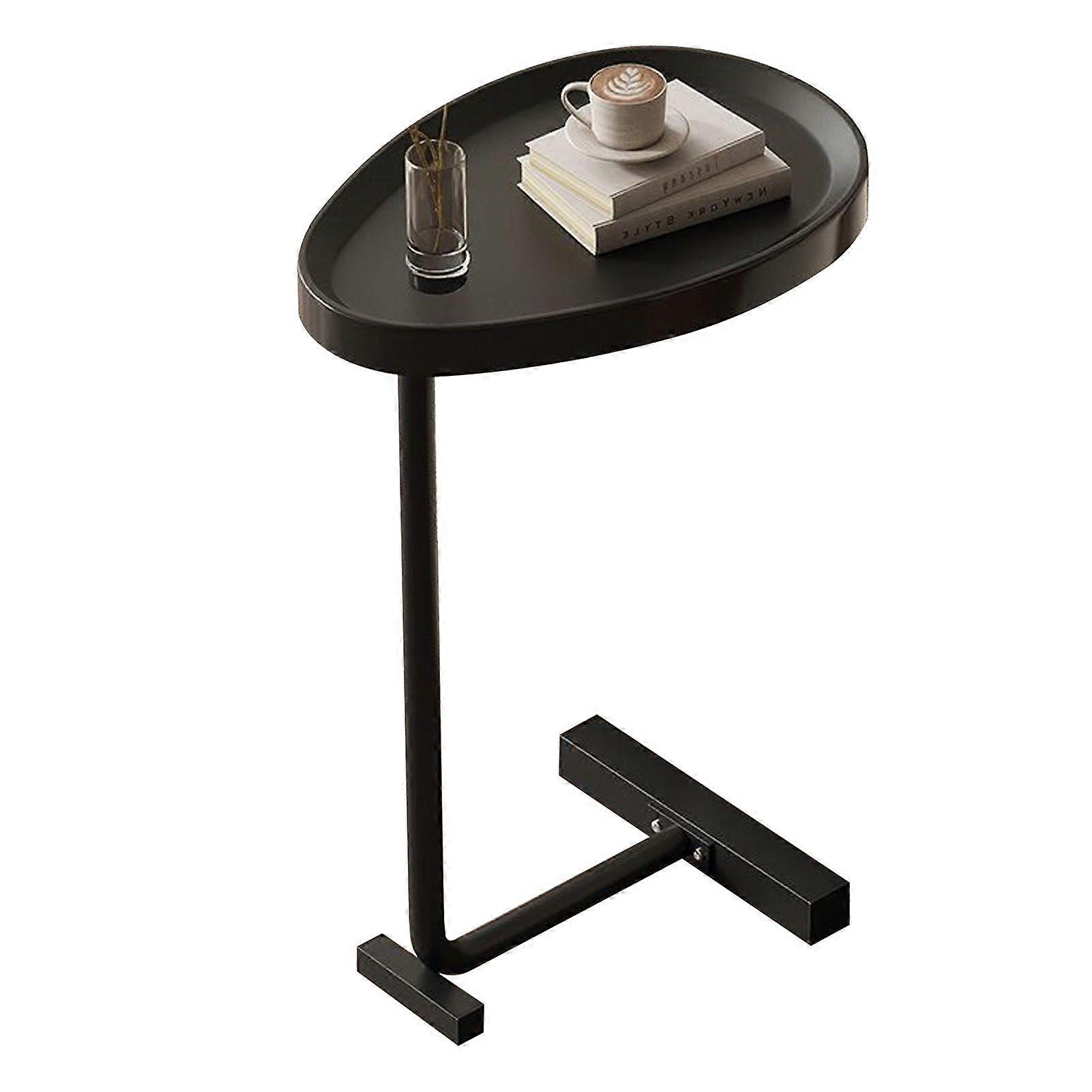 C Shaped Side Table Small Egg Oval Shaped Sofa End Coffee Table That Slide Under for Living Room Black
