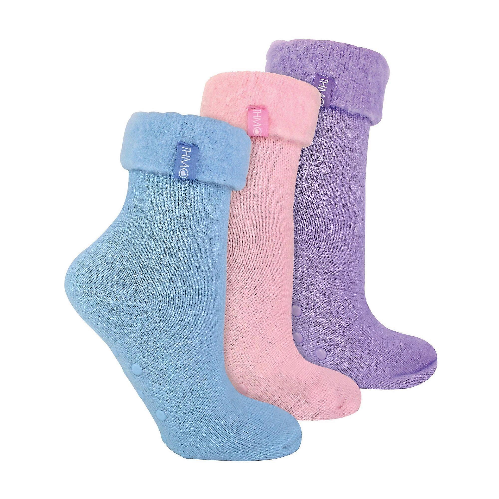 THMO - Ladies 3 Pack Plain Thermal Slipper Bed Socks