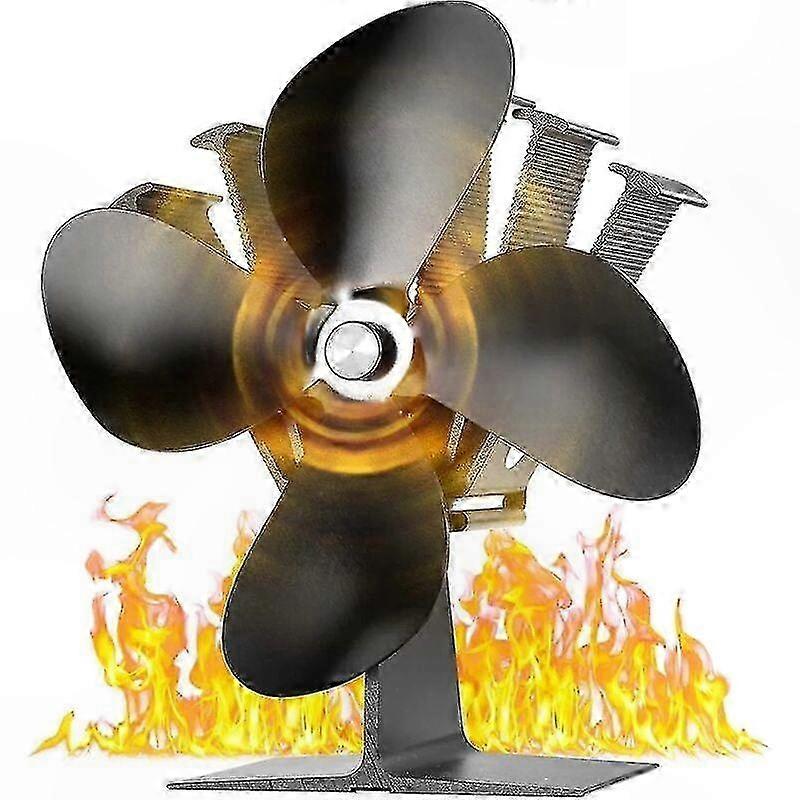 Heat-Powered Stove Fan with 4 Blades, Quiet Performance, Starts at 40°C for Wood Stoves and Fireplaces