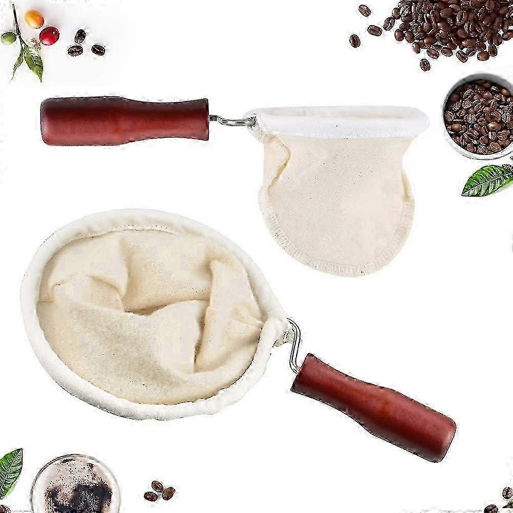 2 Pcs Coffee Filter Cloth Tea Filter Handmade Cafe Flannel Cloth Filter Bag Reusable with Wooden Handle for Home Office Handmade Cafe