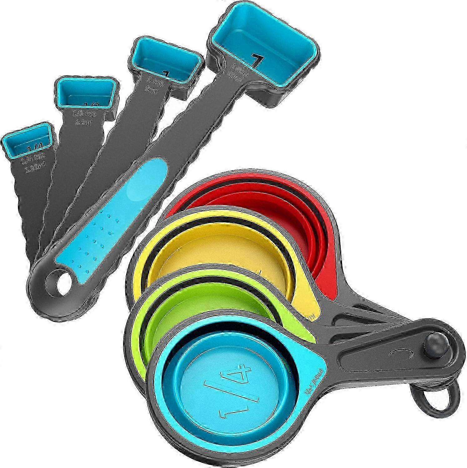 8-Piece Multicolor Measuring Cup Set with CollapsibleSpoons 25-26
