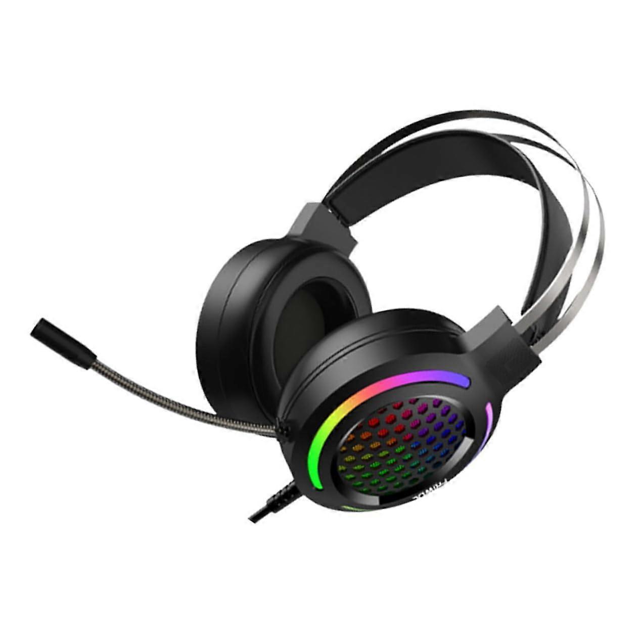 RGB Wired Noise Reduction Gaming Headset For PC OverEar With Luminous Backlight SkinFriendly Material Black