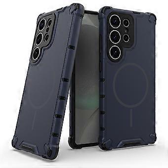 Dark Blue Grating Texture Magnetic Phone Case for Samsung S24 Plus 
