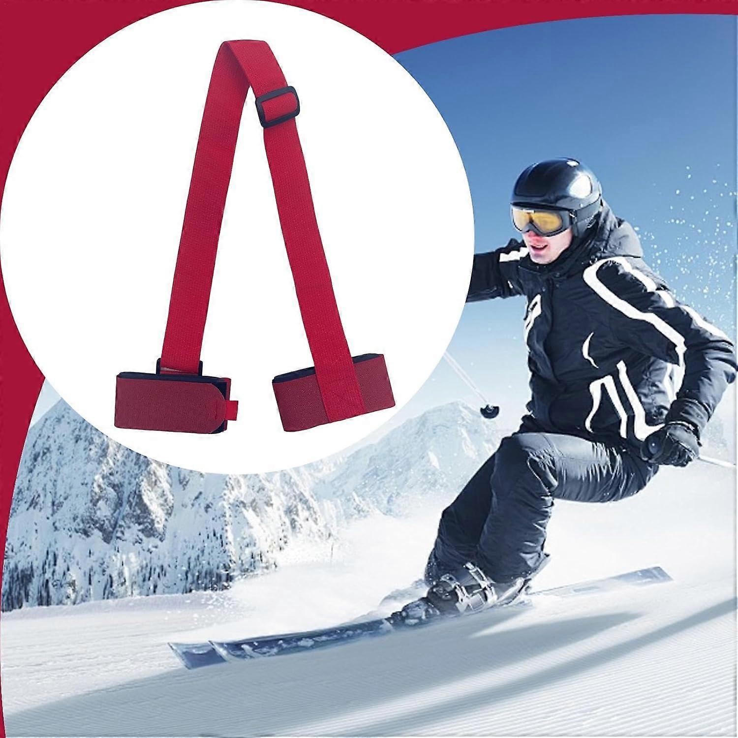 Ski Straps Nylon Adjustable Carrying Straps For Mountain Skis, Shoulder Binding Strap, Red